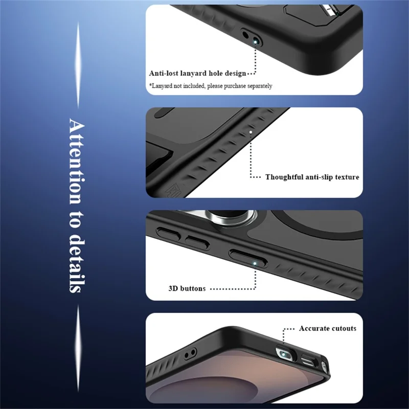 LEREACH Le-Chic Series for Samsung Galaxy S26 Magnetic Case TPU + PC Kickstand Phone Cover - Black