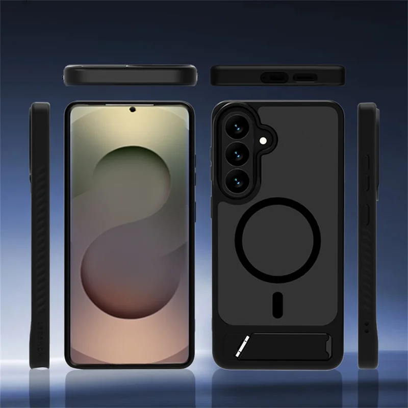 LEREACH Le-Chic Series for Samsung Galaxy S26 Magnetic Case TPU + PC Kickstand Phone Cover - Black