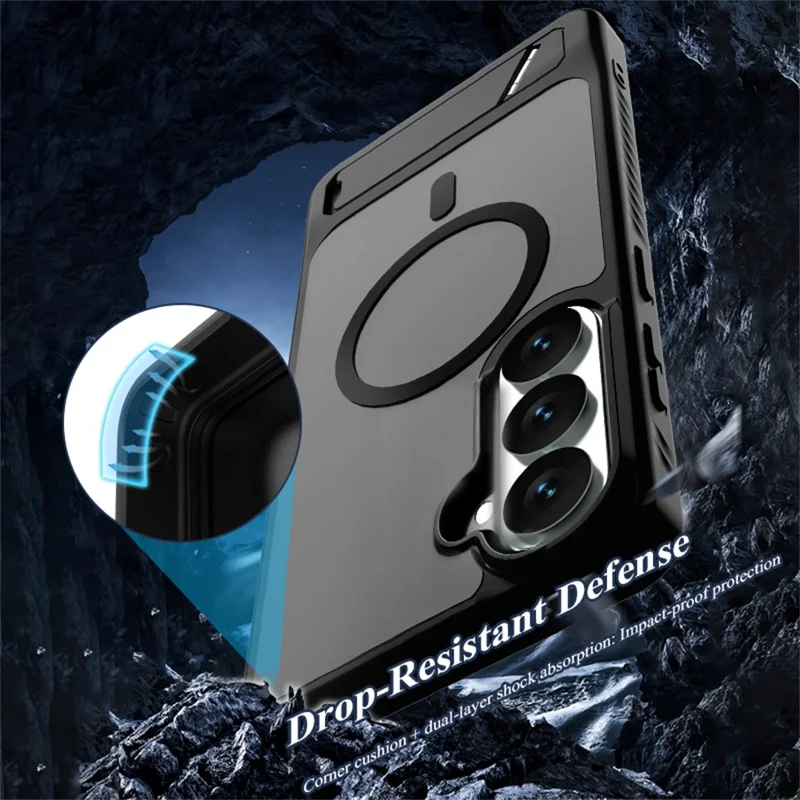 LEREACH Le-Chic Series for Samsung Galaxy S26 Magnetic Case TPU + PC Kickstand Phone Cover - Black