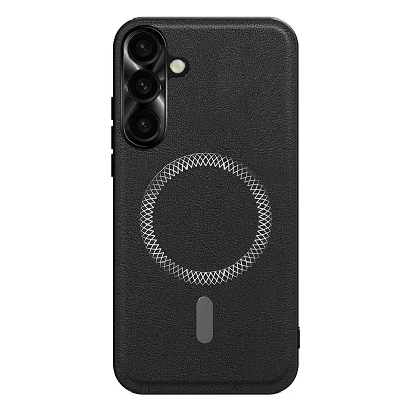 For Samsung Galaxy S26 Case PU TPU PC Phone Back Cover with Metal Lens Frame - Black