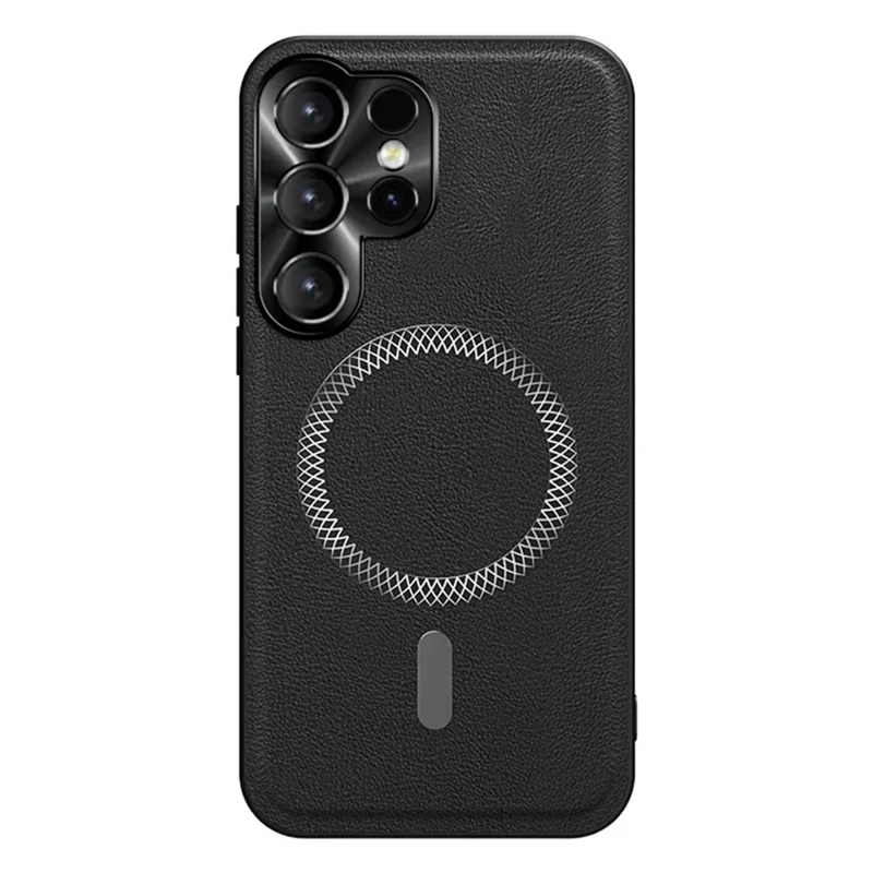 For Samsung Galaxy S26 Ultra Case PU TPU PC Phone Back Cover with Metal Lens Frame - Black