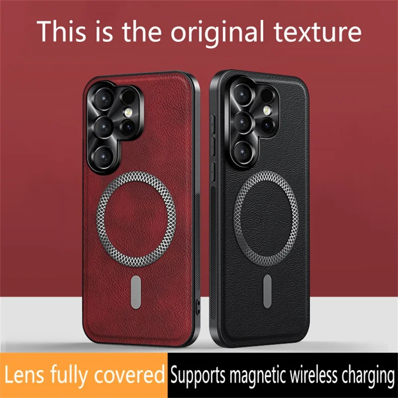 For Samsung Galaxy S26 Ultra Case PU TPU PC Phone Back Cover with Metal Lens Frame - Black