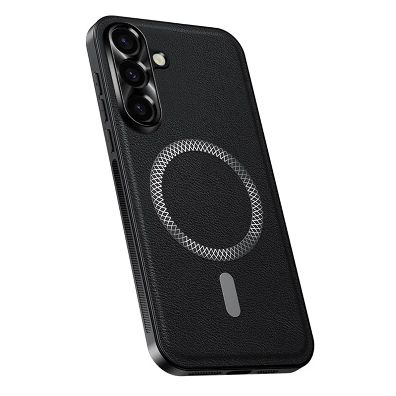 For Samsung Galaxy A57 5G Case PU TPU PC Phone Back Cover with Metal Lens Frame - Black