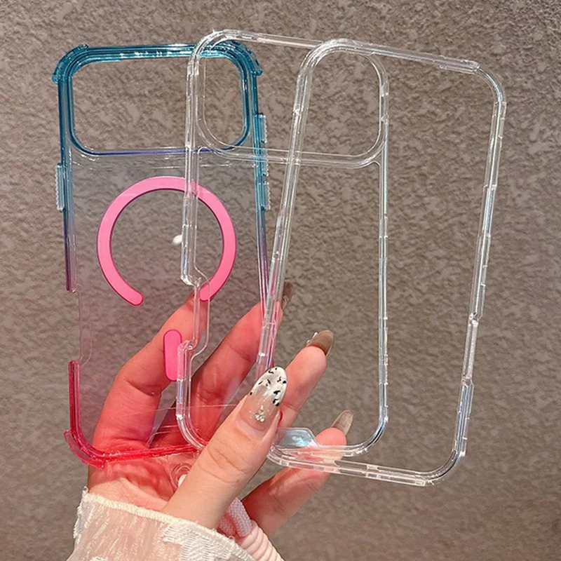 For iPhone 17 Pro Case Compatible with MagSafe Shockproof 3 in 1 Gradient TPU + PC Phone Cover - Baby Blue  /  Pink