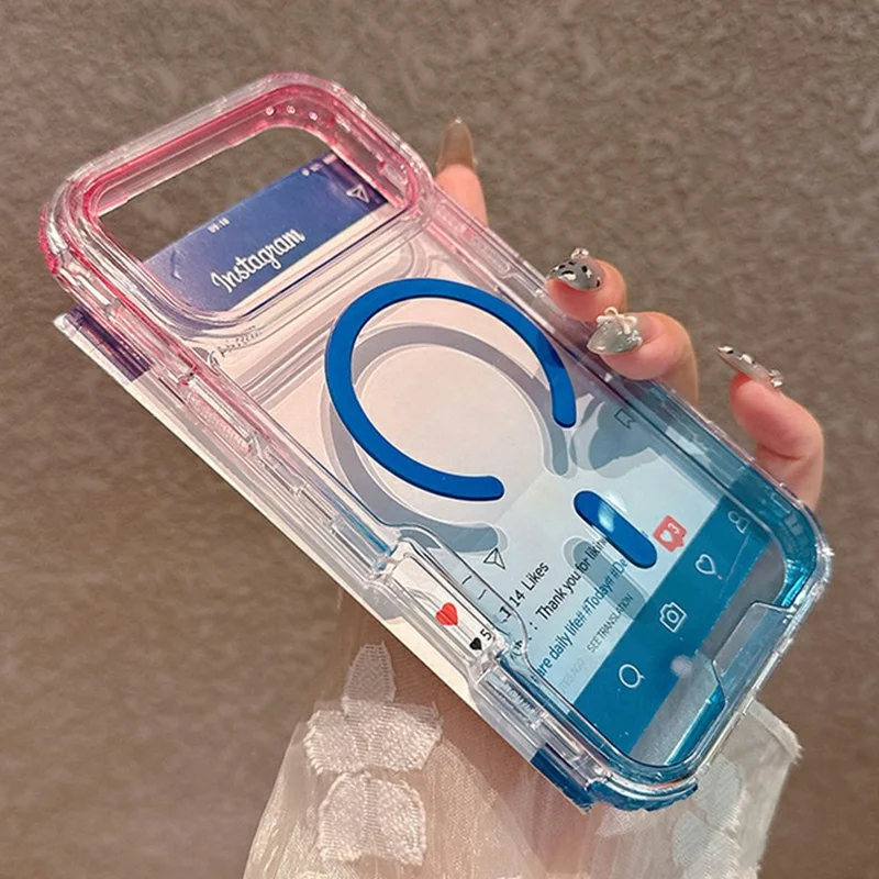 For iPhone 17 Pro Case Compatible with MagSafe Shockproof 3 in 1 Gradient TPU + PC Phone Cover - Baby Blue  /  Pink