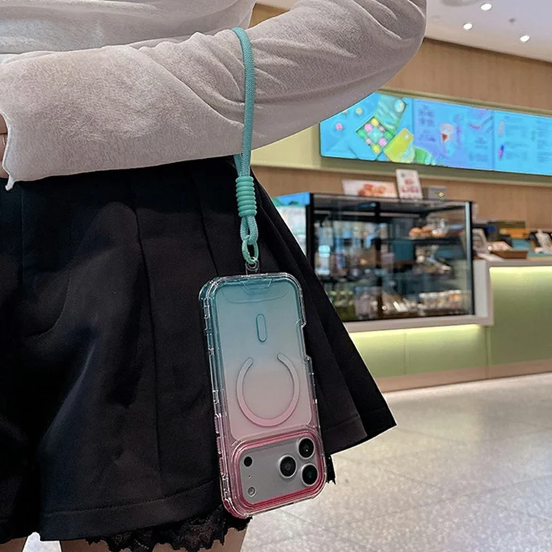 For iPhone 17 Pro Case Compatible with MagSafe Shockproof 3 in 1 Gradient TPU + PC Phone Cover - Baby Blue  /  Pink