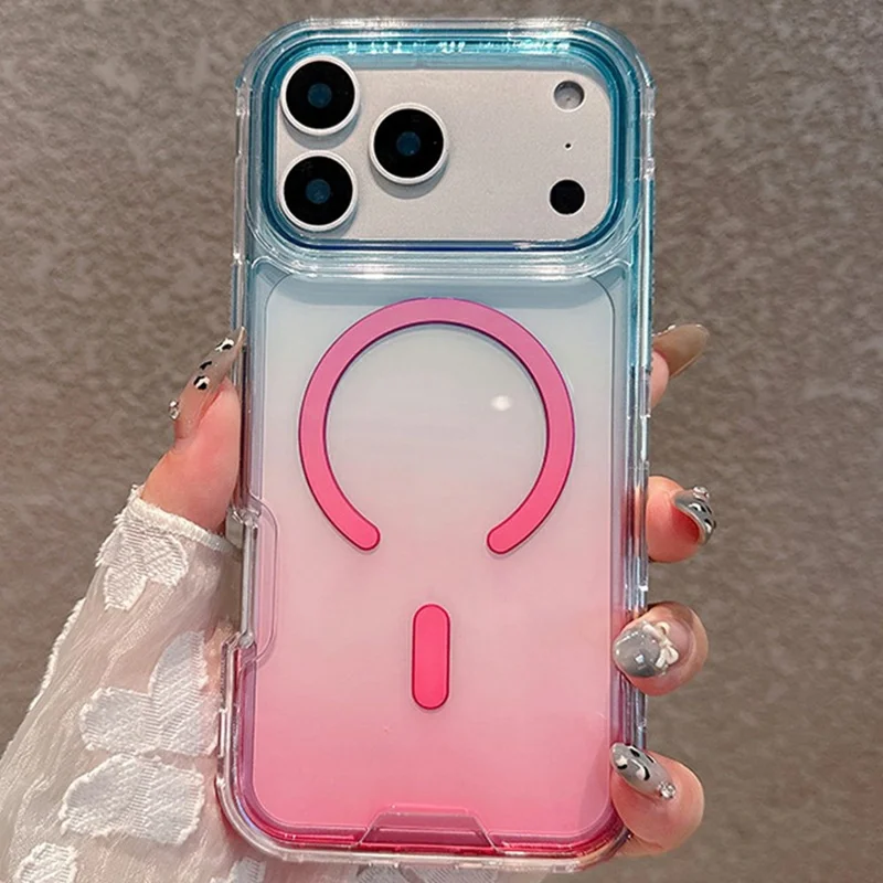 For iPhone 17 Pro Max Case Compatible with MagSafe Shockproof 3 in 1 Gradient TPU + PC Phone Cover - Baby Blue  /  Pink