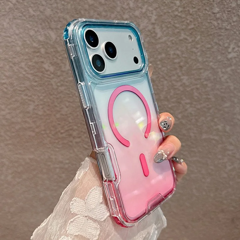 For iPhone 17 Pro Max Case Compatible with MagSafe Shockproof 3 in 1 Gradient TPU + PC Phone Cover - Baby Blue  /  Pink