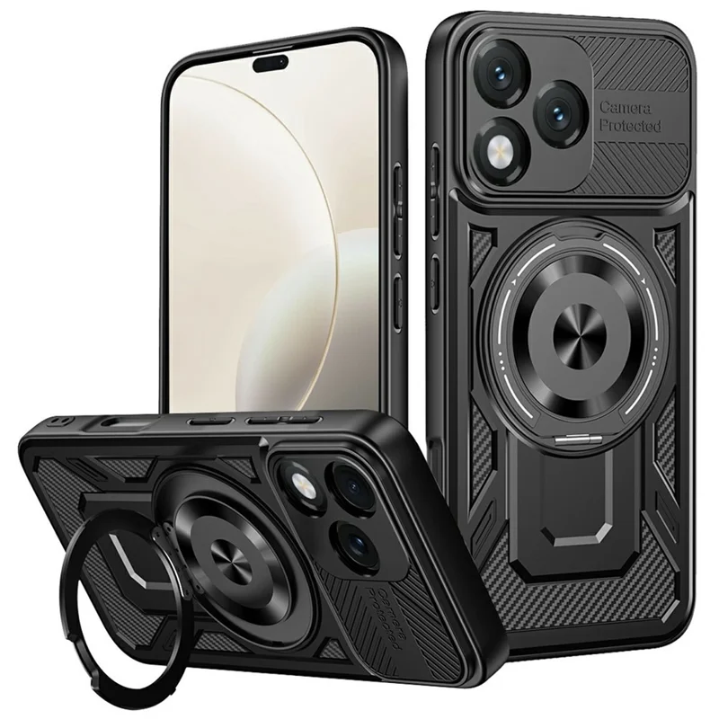 For Honor 400 Lite 5G Magnetic Case Rotating Kickstand TPU + PC Phone Cover - Black