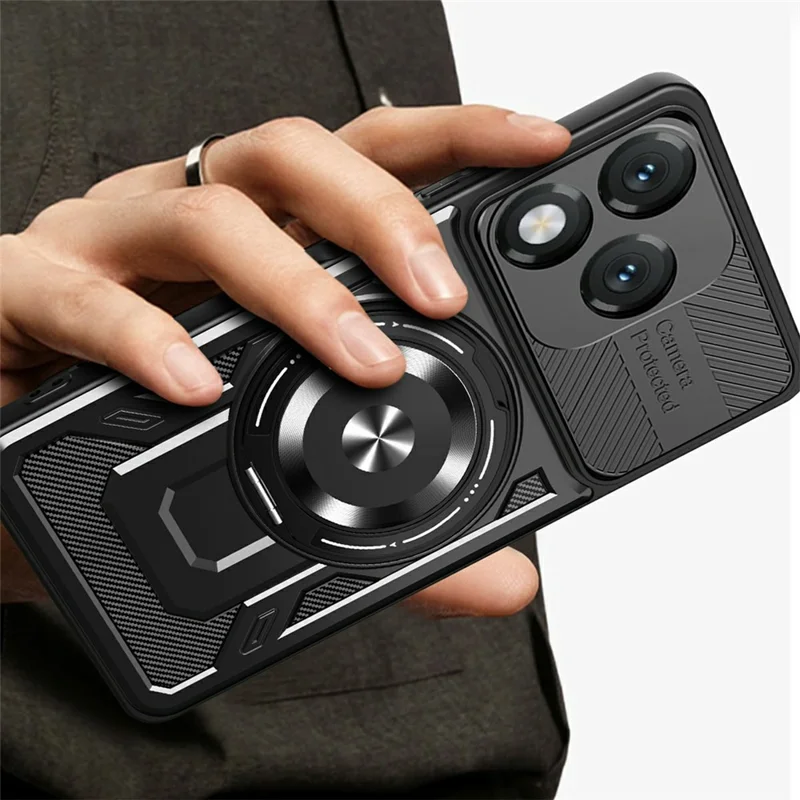 For Honor 400 Lite 5G Magnetic Case Rotating Kickstand TPU + PC Phone Cover - Black