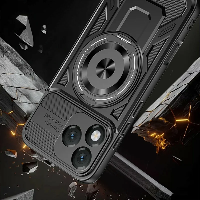 For Honor 400 Lite 5G Magnetic Case Rotating Kickstand TPU + PC Phone Cover - Black
