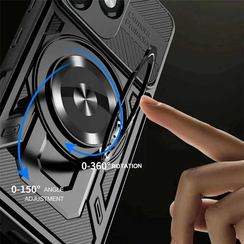 For Honor 400 Lite 5G Magnetic Case Rotating Kickstand TPU + PC Phone Cover - Black