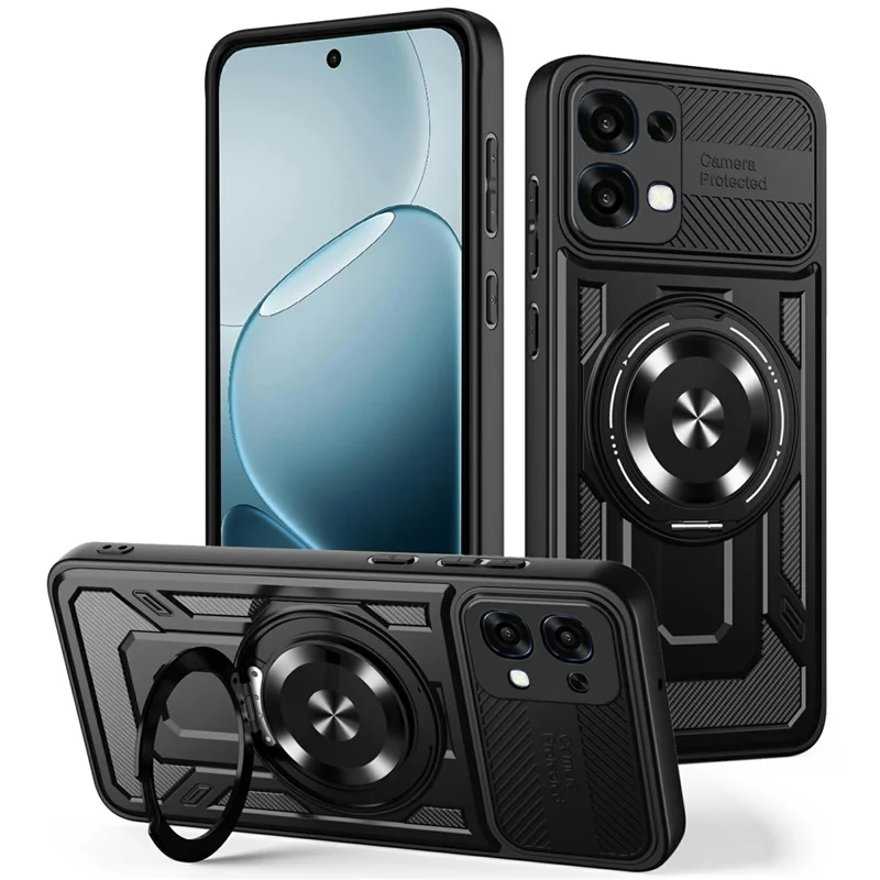 For Oppo A6 Pro 5G Magnetic Case Rotating Kickstand TPU + PC Phone Cover - Black