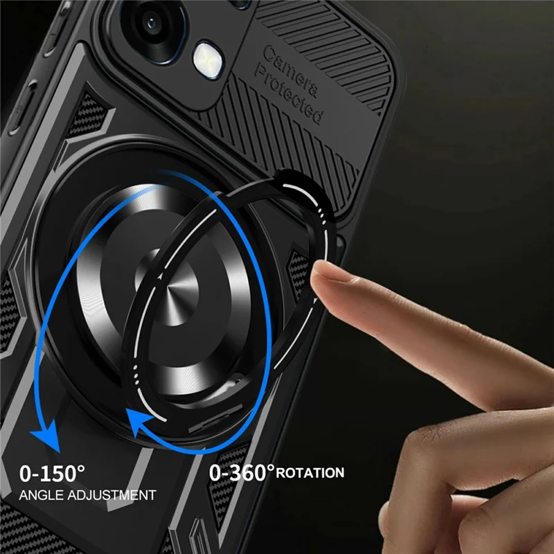 For Oppo A6 Pro 5G Magnetic Case Rotating Kickstand TPU + PC Phone Cover - Black