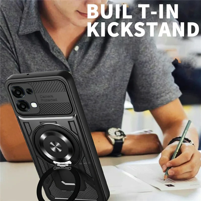 For Oppo A6 Pro 5G Magnetic Case Rotating Kickstand TPU + PC Phone Cover - Black