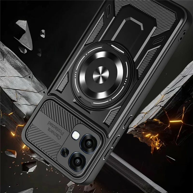 For Oppo A6 Pro 5G Magnetic Case Rotating Kickstand TPU + PC Phone Cover - Black