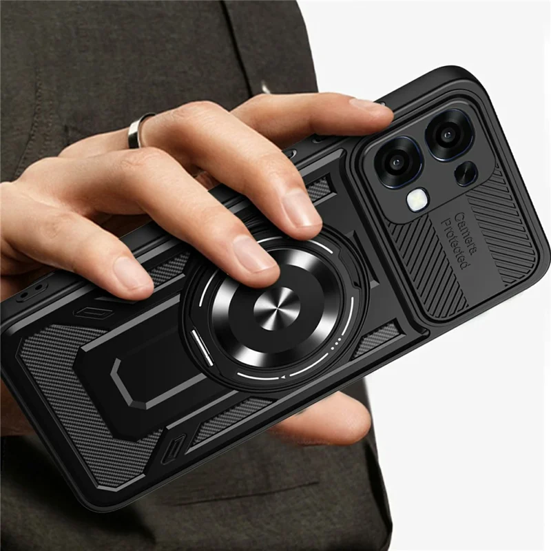 For Oppo A6 Pro 5G Magnetic Case Rotating Kickstand TPU + PC Phone Cover - Black