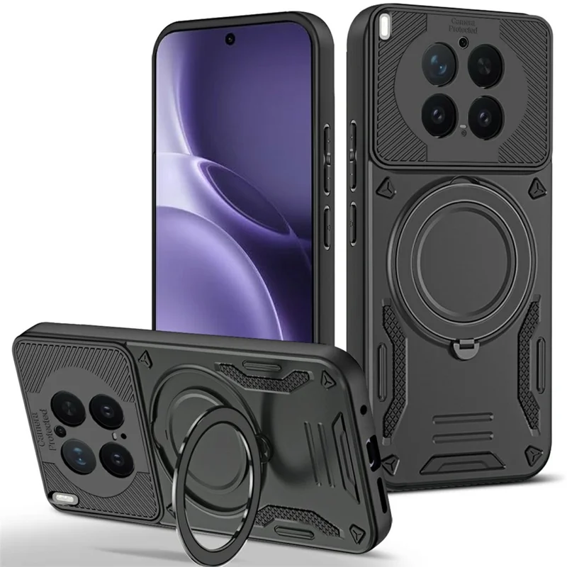 For vivo X300 Pro 5G Magnetic Case Shockproof TPU + PC Phone Back Cover with Kickstand - Black