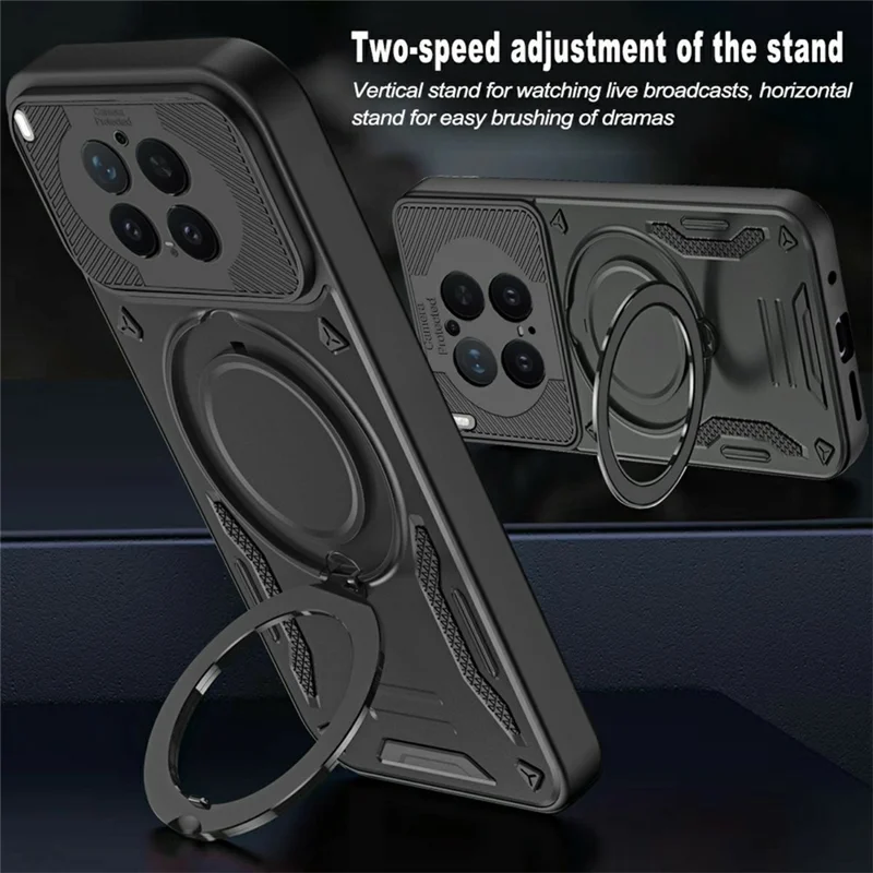 For vivo X300 Pro 5G Magnetic Case Shockproof TPU + PC Phone Back Cover with Kickstand - Black