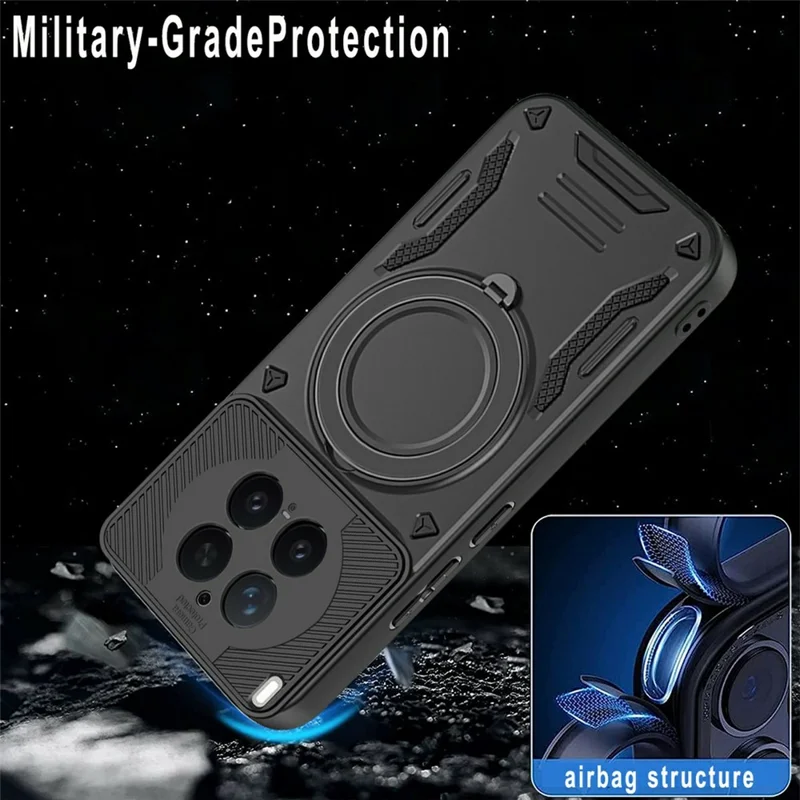 For vivo X300 Pro 5G Magnetic Case Shockproof TPU + PC Phone Back Cover with Kickstand - Black