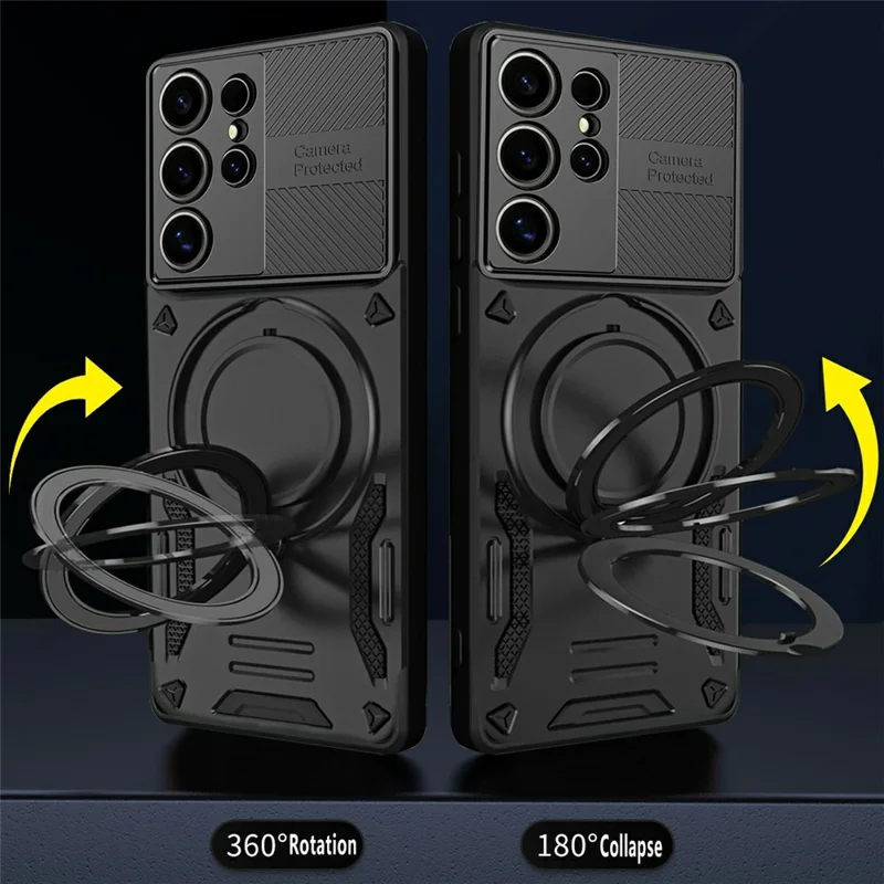 For Samsung Galaxy S26 Ultra Magnetic Case Shockproof TPU + PC Phone Back Cover with Kickstand - Black