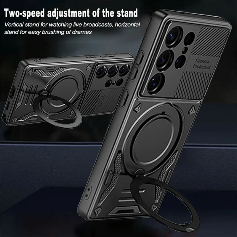 For Samsung Galaxy S26 Ultra Magnetic Case Shockproof TPU + PC Phone Back Cover with Kickstand - Black
