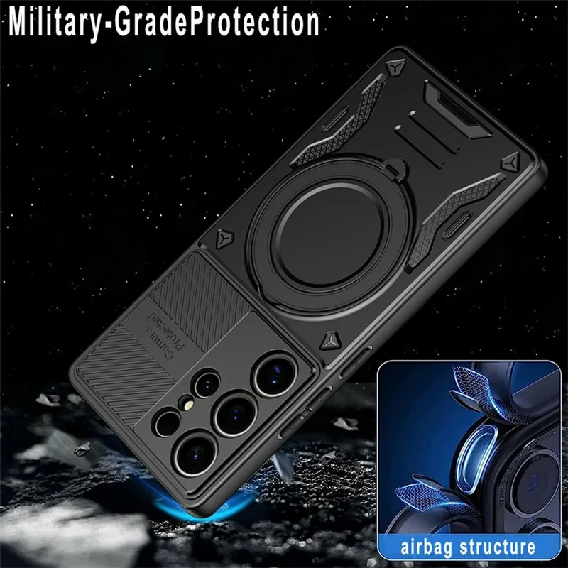 For Samsung Galaxy S26 Ultra Magnetic Case Shockproof TPU + PC Phone Back Cover with Kickstand - Black