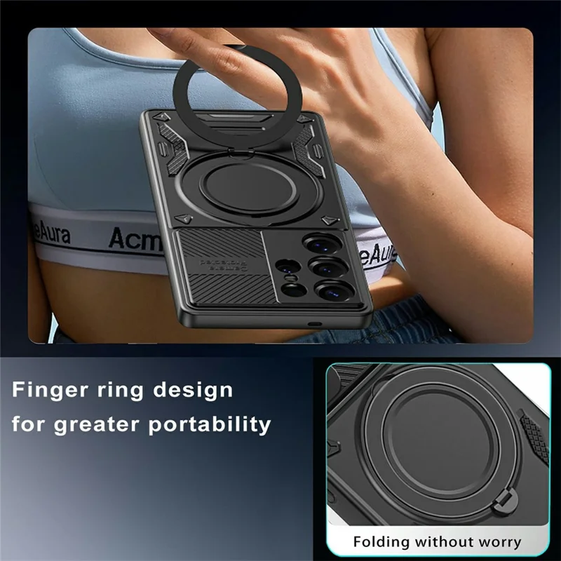 For Samsung Galaxy S26 Ultra Magnetic Case Shockproof TPU + PC Phone Back Cover with Kickstand - Black