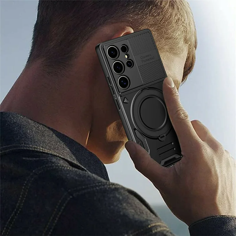 For Samsung Galaxy S26 Ultra Magnetic Case Shockproof TPU + PC Phone Back Cover with Kickstand - Black