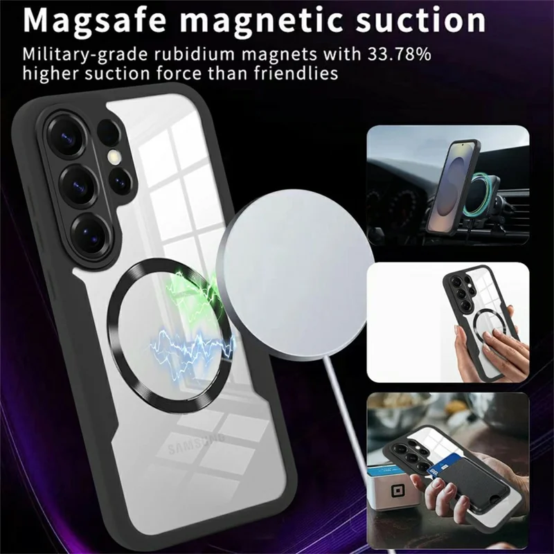 For Samsung Galaxy S26 Ultra Magnetic Case PC + TPU + Acrylic Full Protection Phone Cover - Black