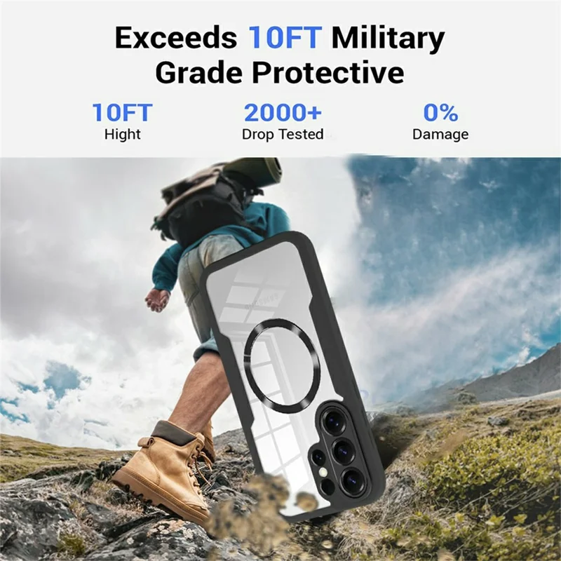 For Samsung Galaxy S26 Ultra Magnetic Case PC + TPU + Acrylic Full Protection Phone Cover - Black