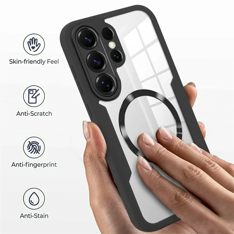 For Samsung Galaxy S26 Ultra Magnetic Case PC + TPU + Acrylic Full Protection Phone Cover - Black