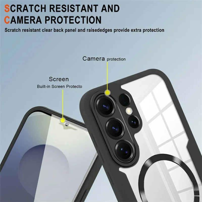 For Samsung Galaxy S26 Ultra Magnetic Case PC + TPU + Acrylic Full Protection Phone Cover - Black