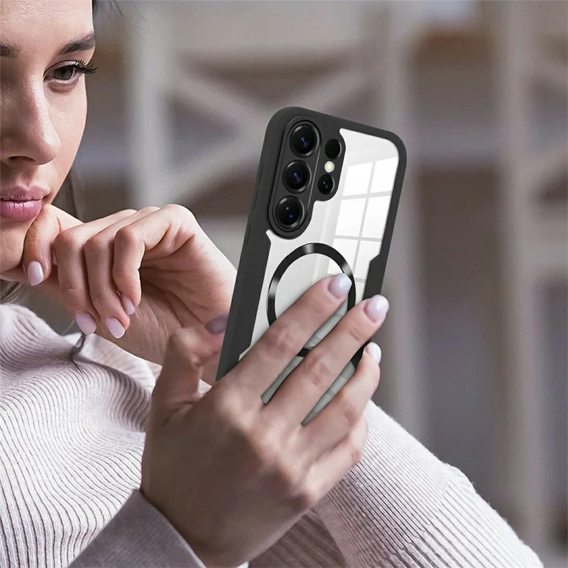 For Samsung Galaxy S26 Ultra Magnetic Case PC + TPU + Acrylic Full Protection Phone Cover - Black