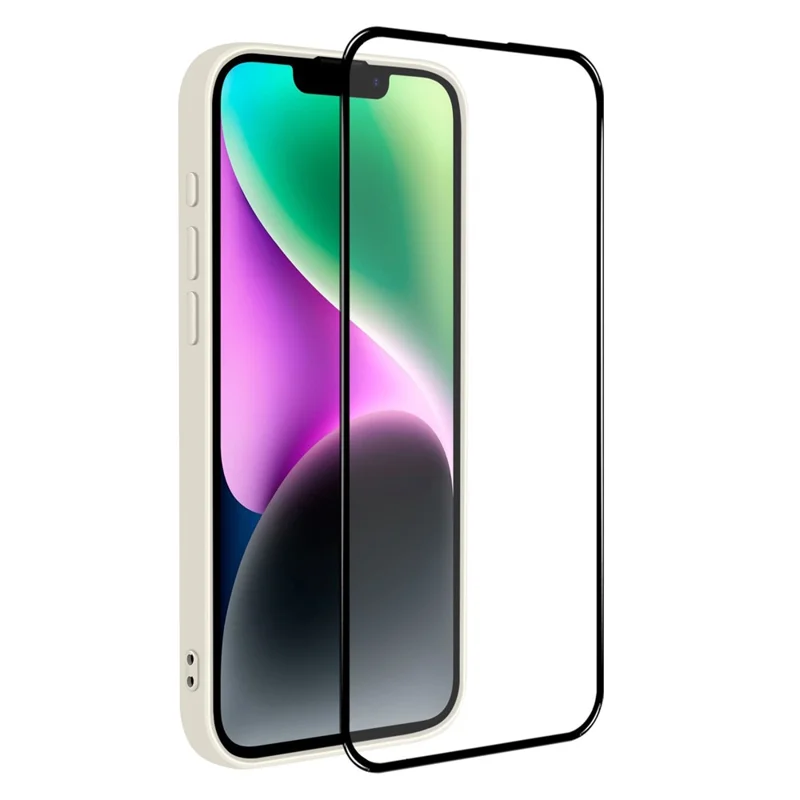 NORTHJO For iPhone 14 Silicone Case with High Aluminium-Silicon Glass Film, Shockproof Phone Cover - White