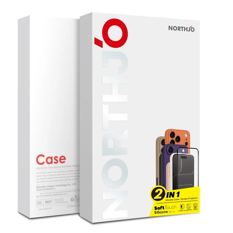 NORTHJO For iPhone 14 Silicone Case with High Aluminium-Silicon Glass Film, Shockproof Phone Cover - White