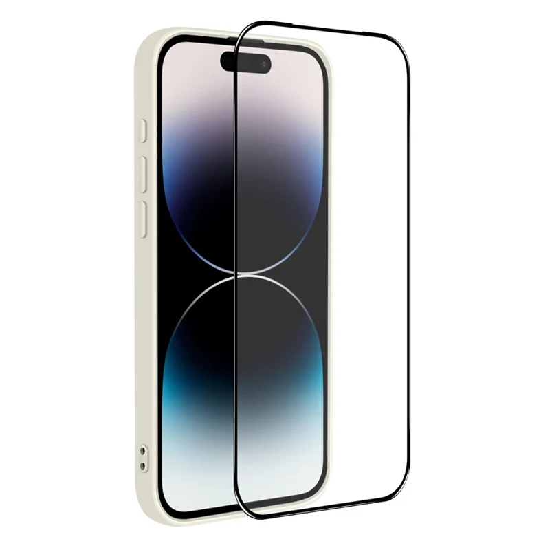 NORTHJO For iPhone 14 Pro Max Silicone Case with High Aluminium-Silicon Glass Film, Shockproof Phone Cover - White