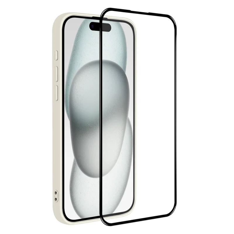 NORTHJO For iPhone 15 Plus Silicone Case with High Aluminium-Silicon Glass Film, Shockproof Phone Cover - White