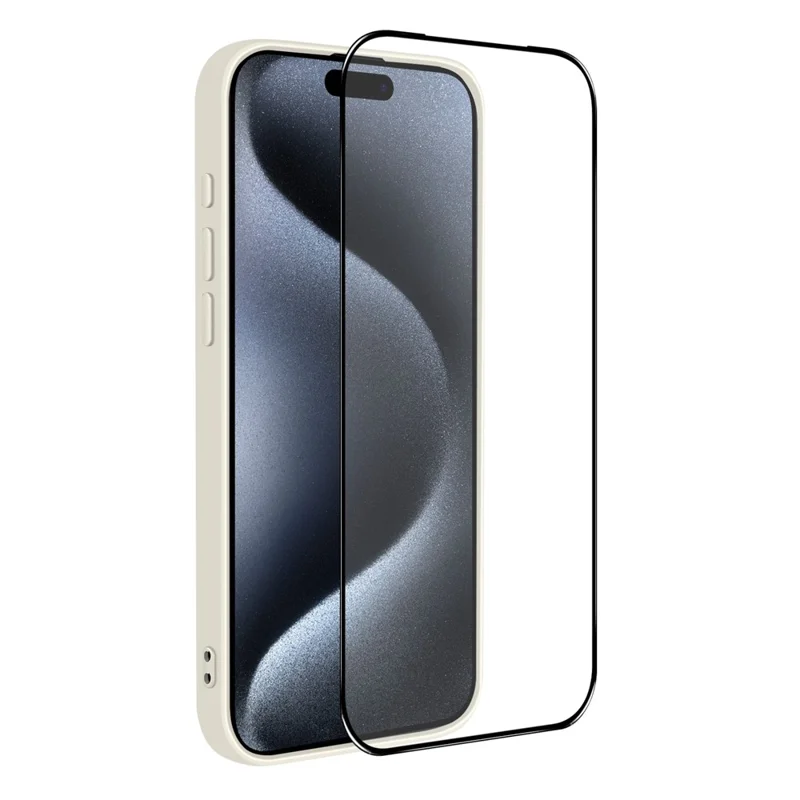 NORTHJO For iPhone 15 Pro Max Silicone Case with High Aluminium-Silicon Glass Film, Shockproof Phone Cover - White