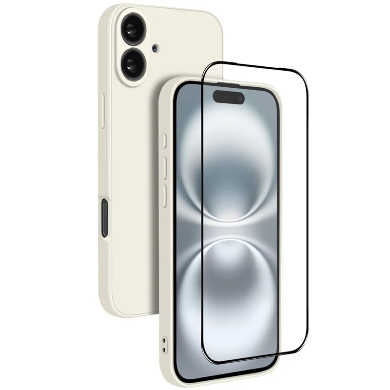 NORTHJO For iPhone 16 Silicone Case with High Aluminium-Silicon Glass Film, Shockproof Phone Cover - White