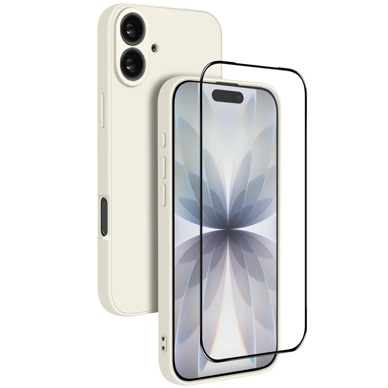 NORTHJO For iPhone 17 Silicone Case with High Aluminium-Silicon Glass Film, Shockproof Phone Cover - White