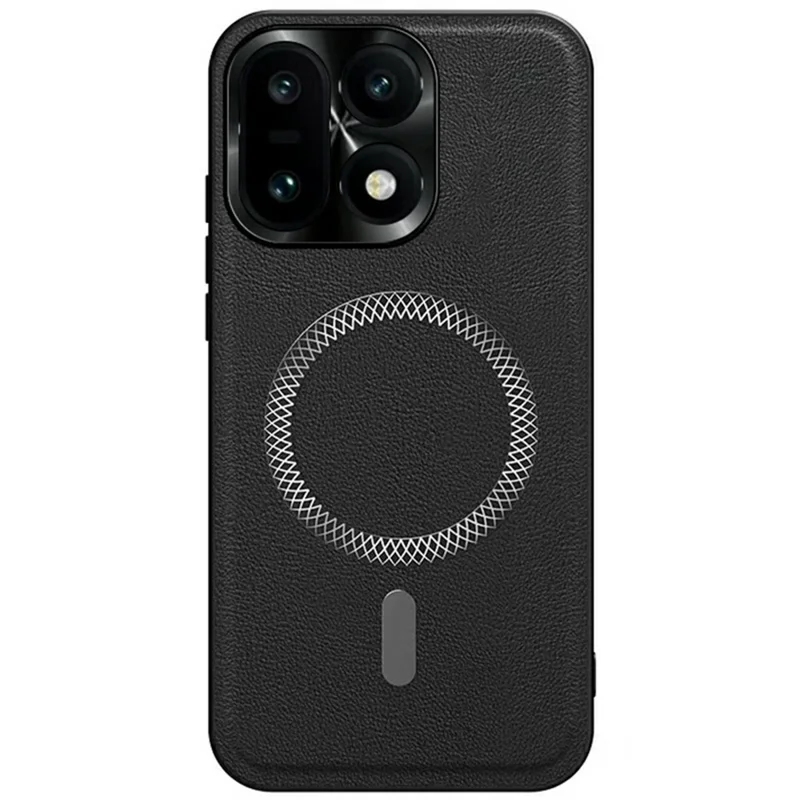 For OnePlus 15 5G Magnetic Case PU TPU PC Phone Back Cover with Metal Lens Frame - Black