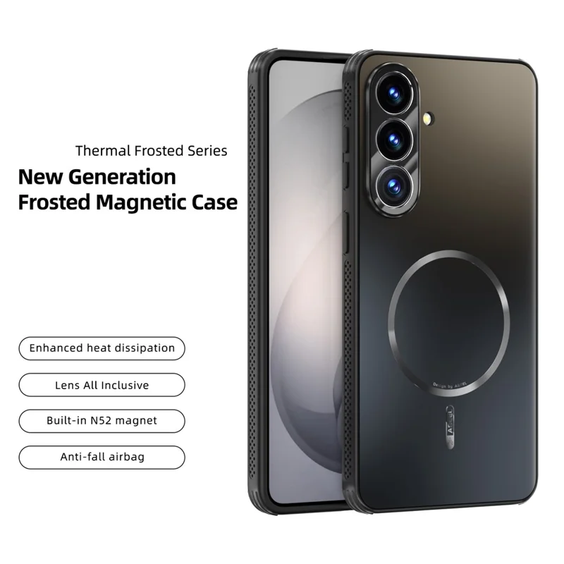 ABEEL For Samsung Galaxy S26  /  S26 Pro Magnetic Case TPU PC Cooling Matte Phone Back Cover with Lens Film - Black