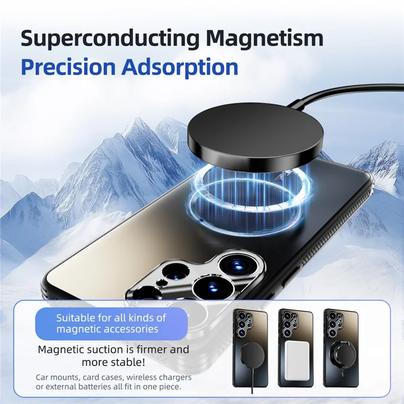 ABEEL For Samsung Galaxy S26+ Magnetic Case TPU PC Cooling Matte Phone Back Cover with Lens Film - Black - 3