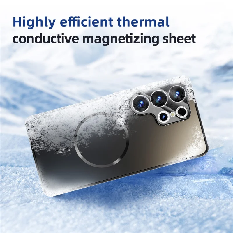 ABEEL For Samsung Galaxy S26+ Magnetic Case TPU PC Cooling Matte Phone Back Cover with Lens Film - Black - 4