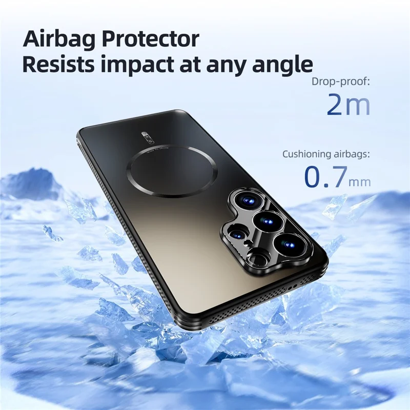 ABEEL For Samsung Galaxy S26+ Magnetic Case TPU PC Cooling Matte Phone Back Cover with Lens Film - Black - 6