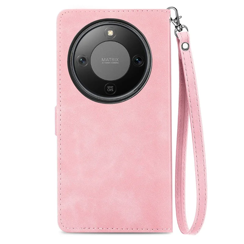 For Honor Magic8 Lite 5G / X9d 5G / X70 5G Zipper Wallet Case with Strap Flower Imprint PU Leather Phone Cover - Pink