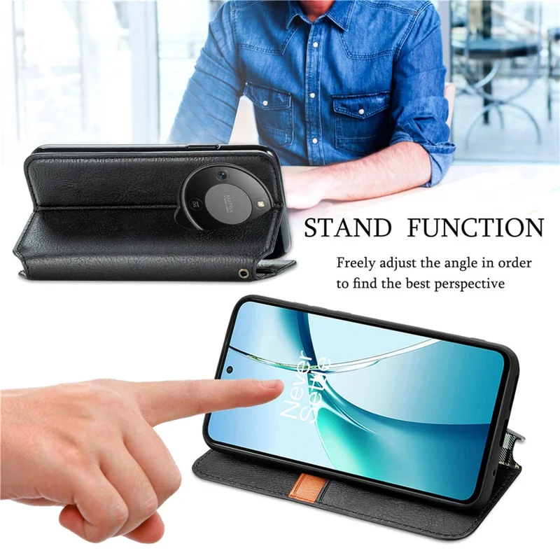 For Honor Magic8 Lite 5G / X9d 5G / X70 5G Case Rhombus Imprint PU Leather Wallet Phone Cover - Black