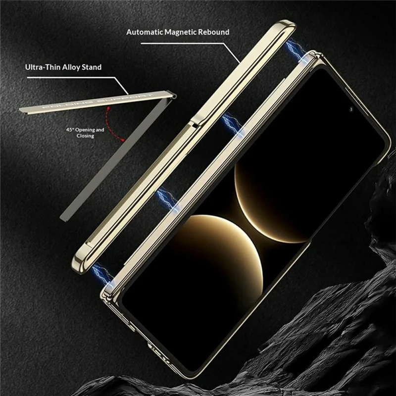 GKK For Huawei Mate X7 Magnetic Case Dual Central Axis Hinge Protection Litchi Texture PU TPU PC Kickstand Phone Cover - Black