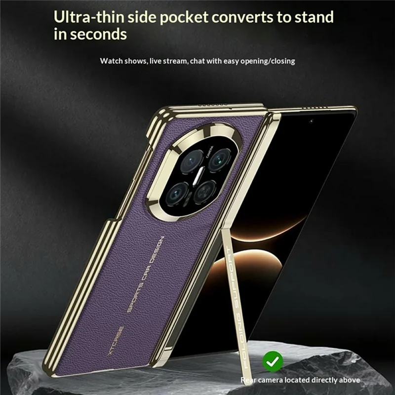 GKK For Huawei Mate X7 Magnetic Case Dual Central Axis Hinge Protection Litchi Texture PU TPU PC Kickstand Phone Cover - Black